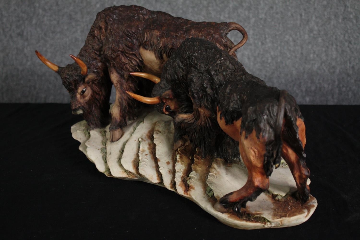 Capodimonte Porcelain. Two buffalos. Numbered with makers mark on the base. H.24 W.47 cm. - Image 2 of 4