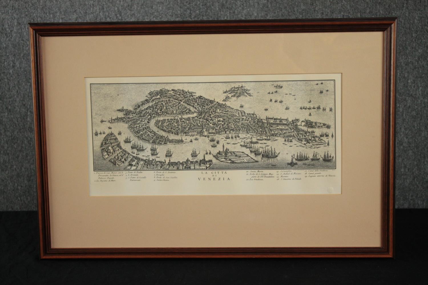 A map of Venice. A modern reproduction. Framed and glazed. H.44 W.66 cm. - Image 2 of 3