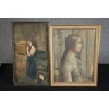 Two prints. Pandora's box by John William Waterhouse and a portrait by Domenico Girlandajo.