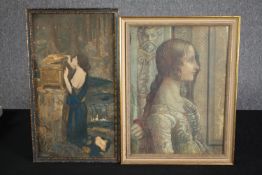 Two prints. Pandora's box by John William Waterhouse and a portrait by Domenico Girlandajo.