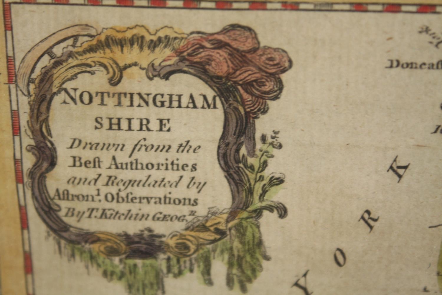 Thomas Kitchin, (also Kitchen - 1718–1784). Hand coloured map of Nottinghamshire. Circa 1795. Framed - Image 3 of 5