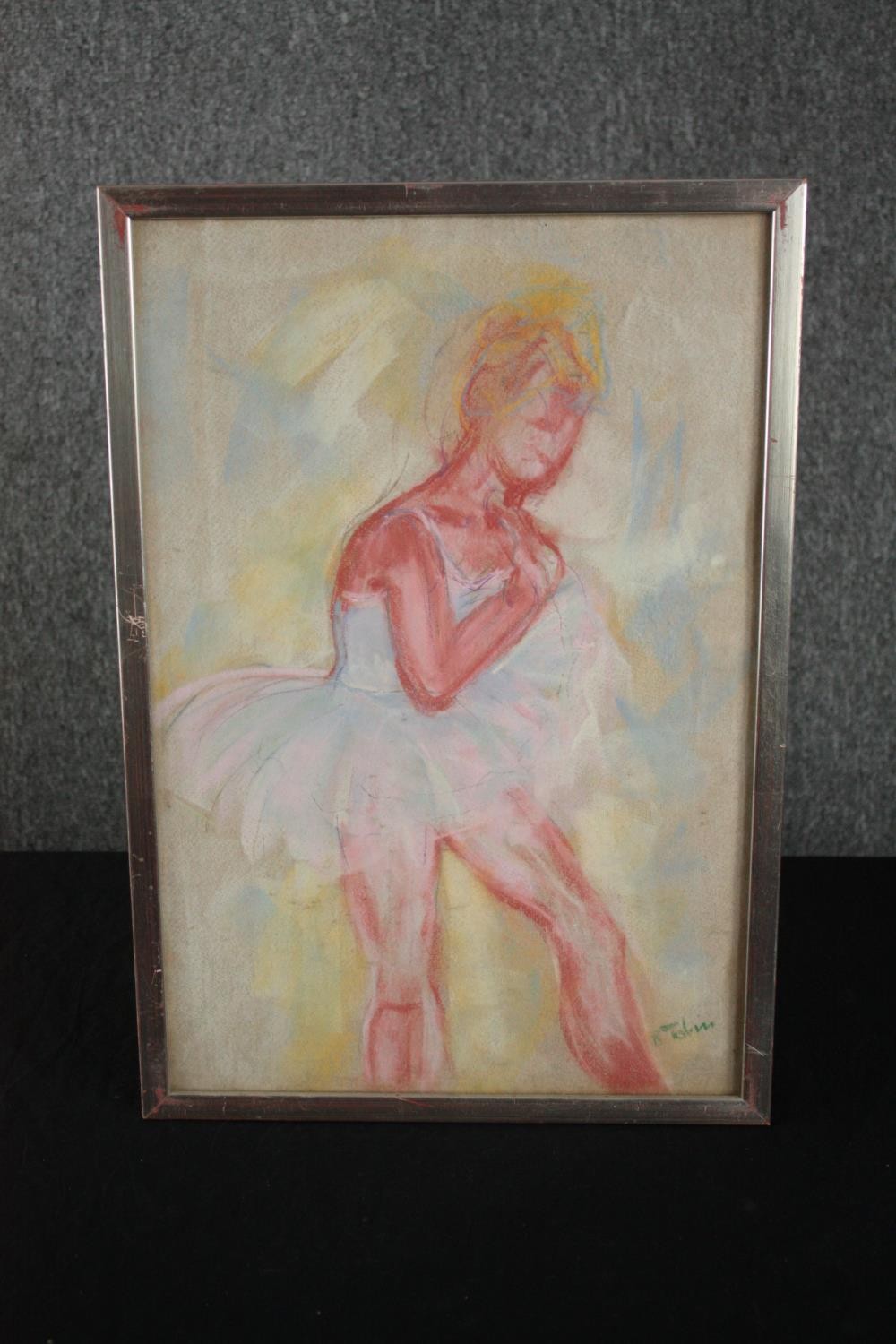 Pastel on paper. Ballet dancer. Signed indistinctly lower right. Framed and glazed. H.48 W.33cm. - Image 2 of 4