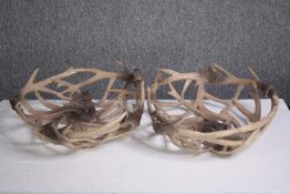 Two baskets made from antler horns. Moulded resin. H.14 Dia.40cm. (each)