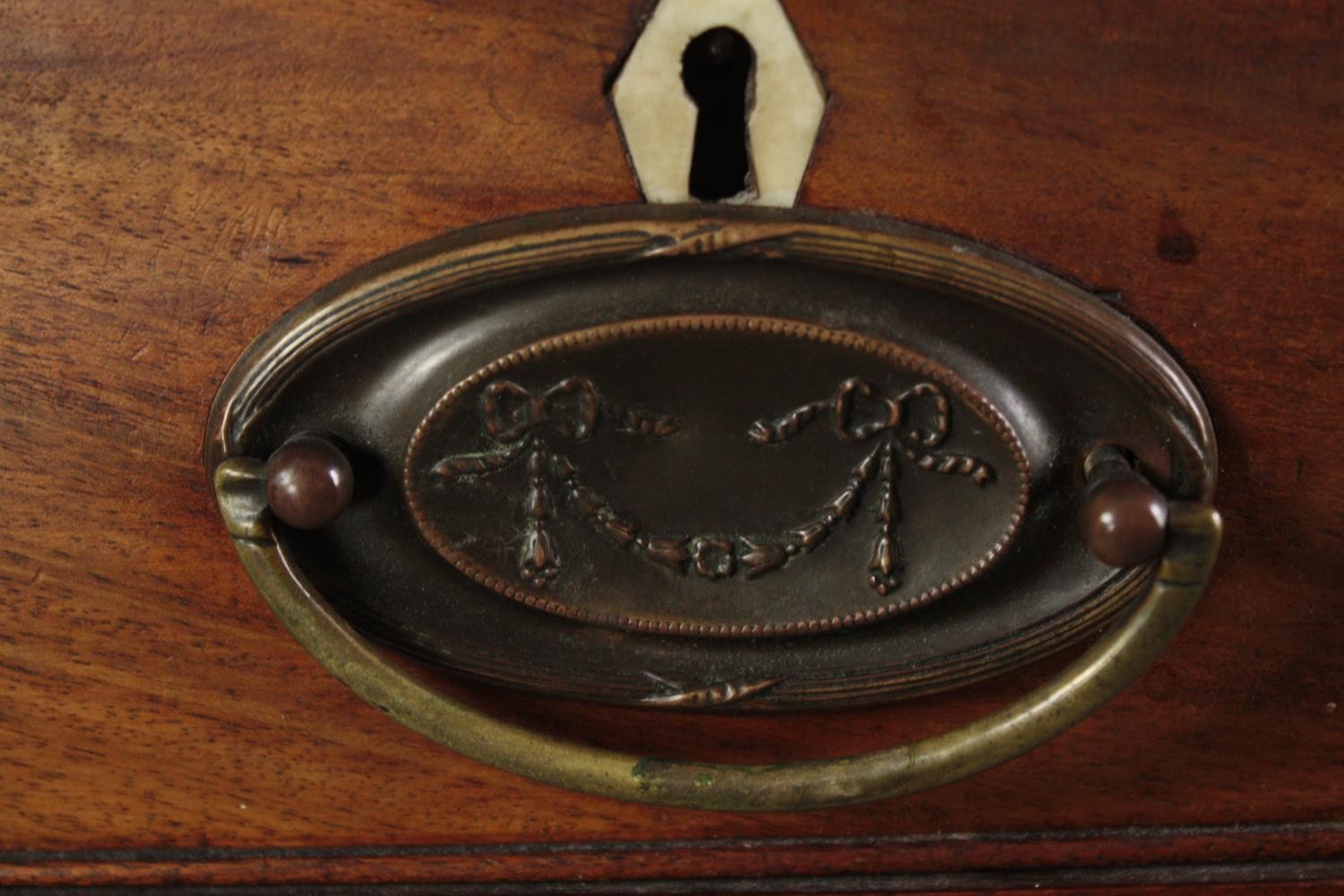 Chest of drawers, 19th century mahogany bowfronted with satinwood and ebony inlay. H.124 W.118 D. - Image 7 of 7