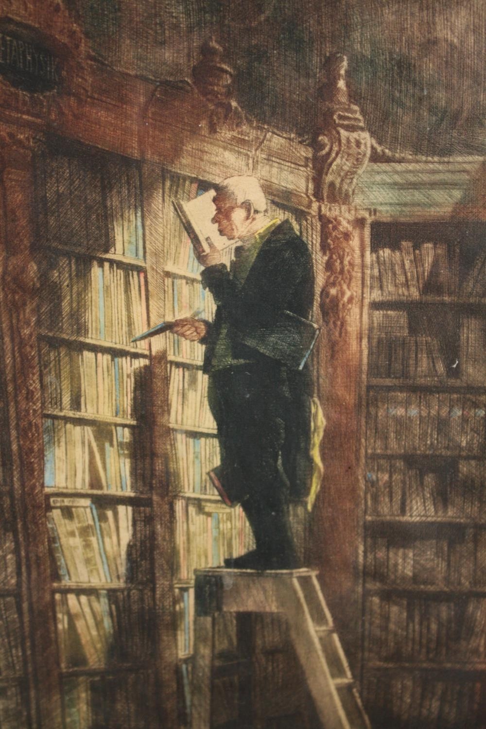 Carl Spitzwig. Print. The Book Worm. Framed and glazed. H.56 W.44 cm.