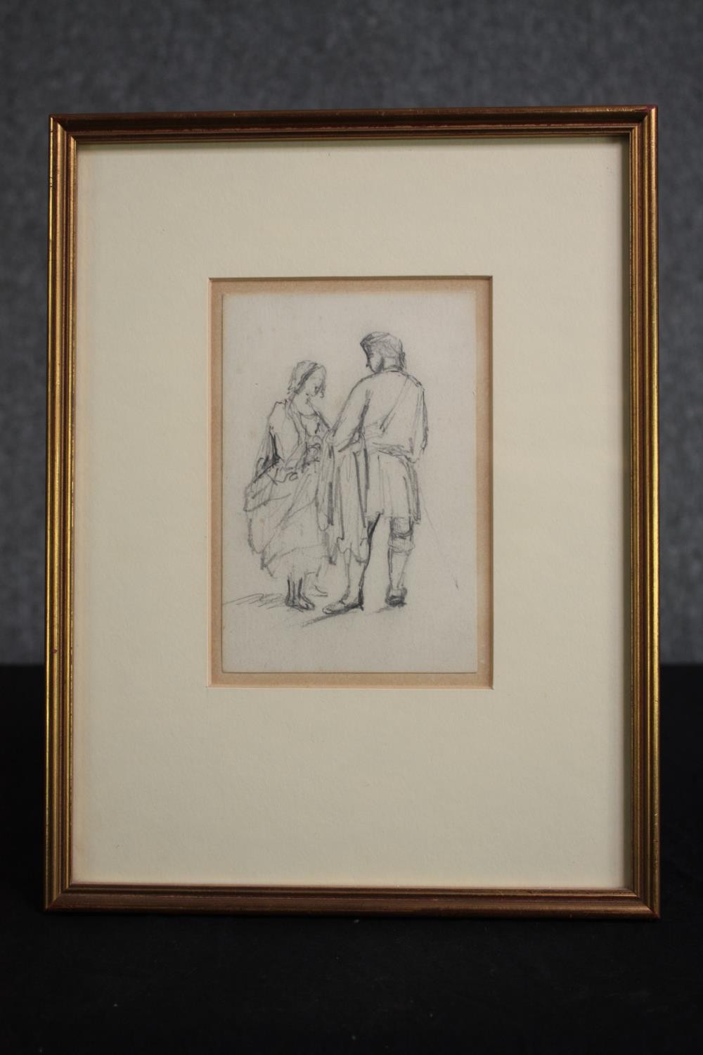 Aaron Edwin Penley (British. 1806–1870). Pencil drawing titled 'Two Highlanders'. With a label on - Image 2 of 6