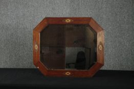 A mid century oak framed mirror with bevelled plate. H.52 W.63cm.