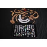 A collection of costume jewellery and a box of rings. H.29 W.20cm. (box)