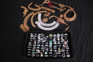 A collection of costume jewellery and a box of rings. H.29 W.20cm. (box)