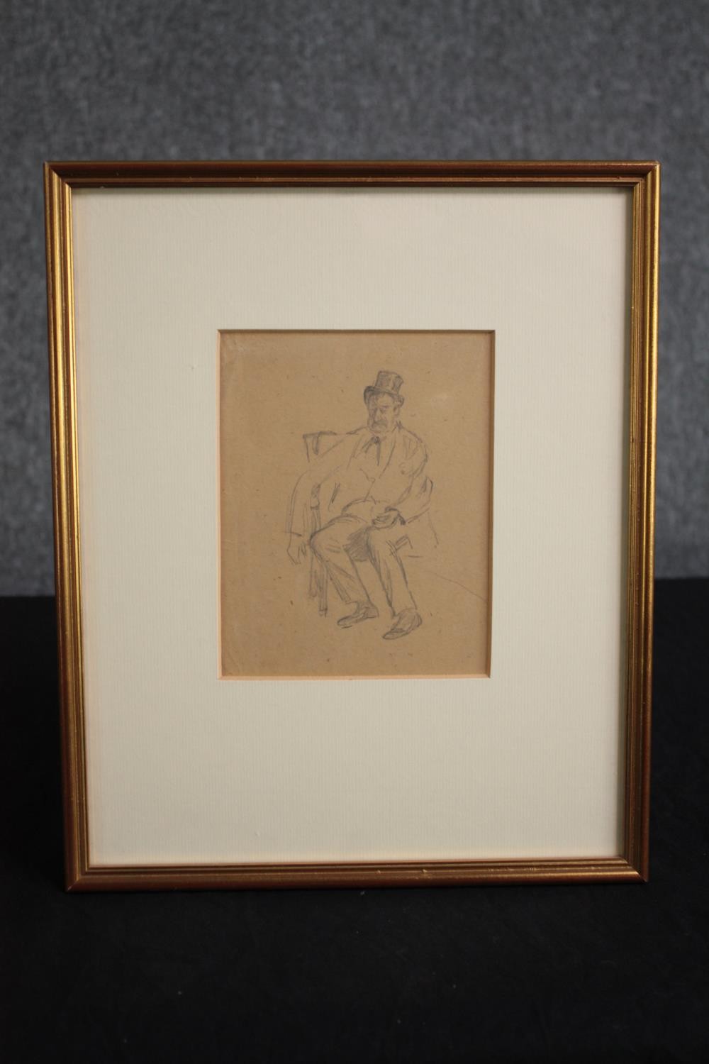 Charles Keene (British. 1823-1891). Pencil drawing. Seated figure with top hat. Double sided with - Image 2 of 4