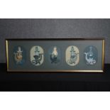 Embroidery. Five Mermaids. Framed and glazed. Unsigned. H.40 W.113cm.