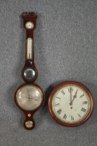 A 19th century station clock and a Georgian barometer. H.100cm. (largest)