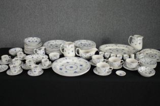 Furnivals dinner and tea service. Incomplete. Includes seven cups and saucers, three tea cups and