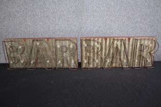 Two illuminated bar signs. Battery powered. H.21 W.49cm.(each)