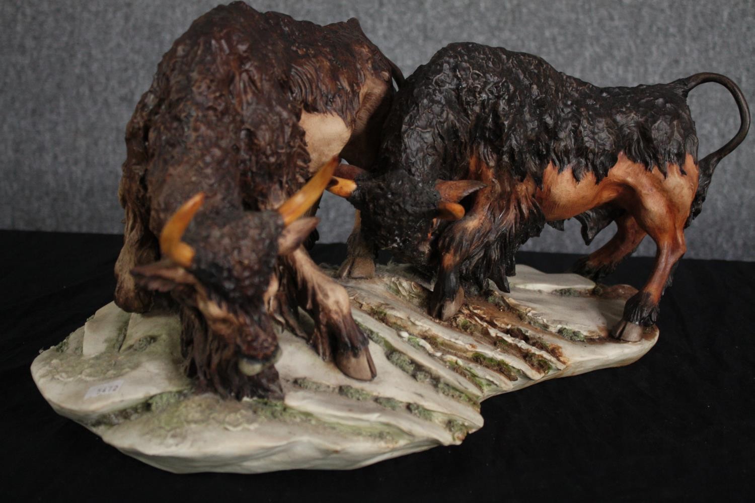 Capodimonte Porcelain. Two buffalos. Numbered with makers mark on the base. H.24 W.47 cm. - Image 3 of 4