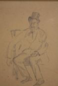 Charles Keene (British. 1823-1891). Pencil drawing. Seated figure with top hat. Double sided with