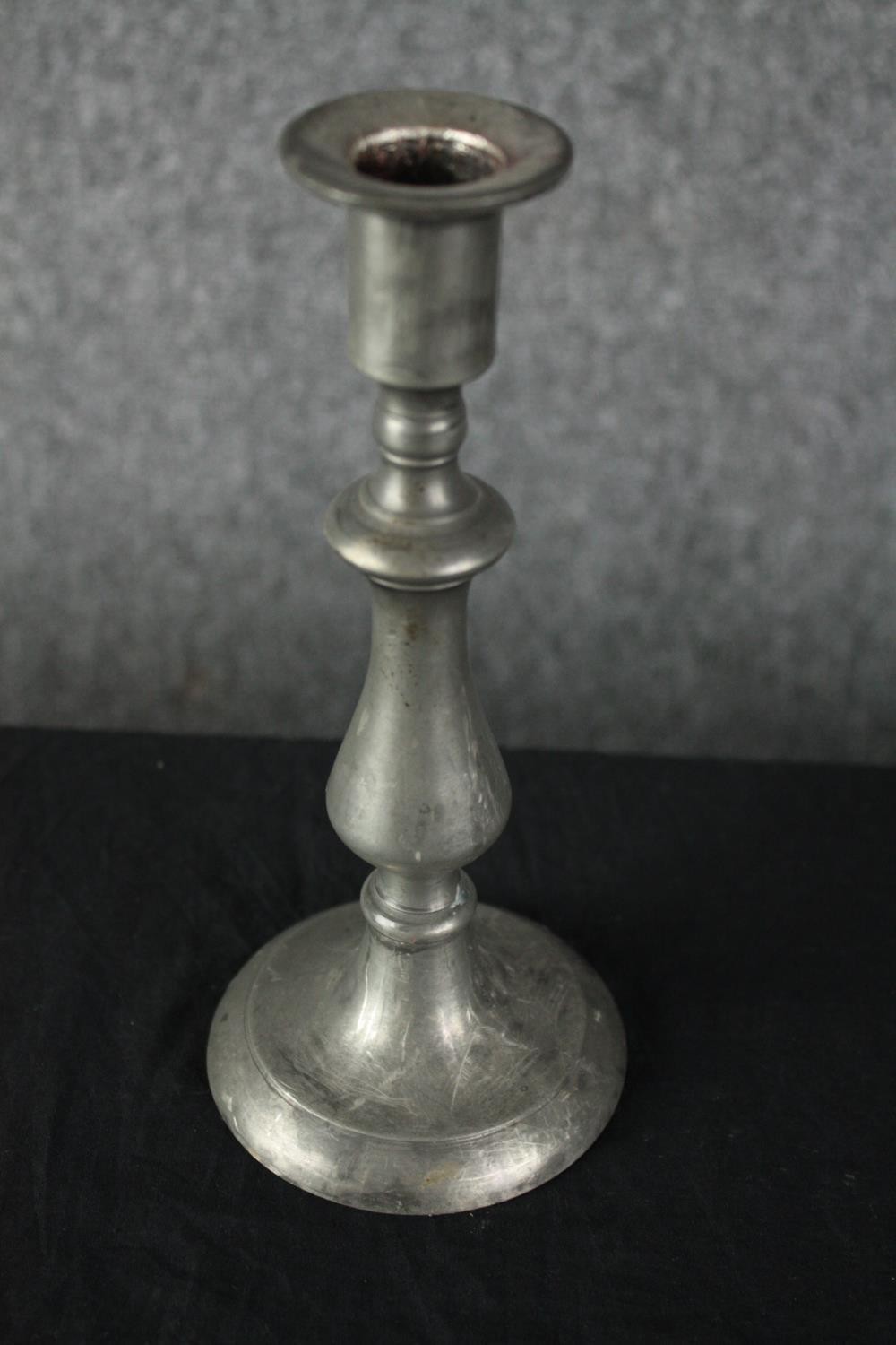 A collection of various candleholders. Three matching pairs. Pewter and metal. H.28cm. (largest) - Image 3 of 5