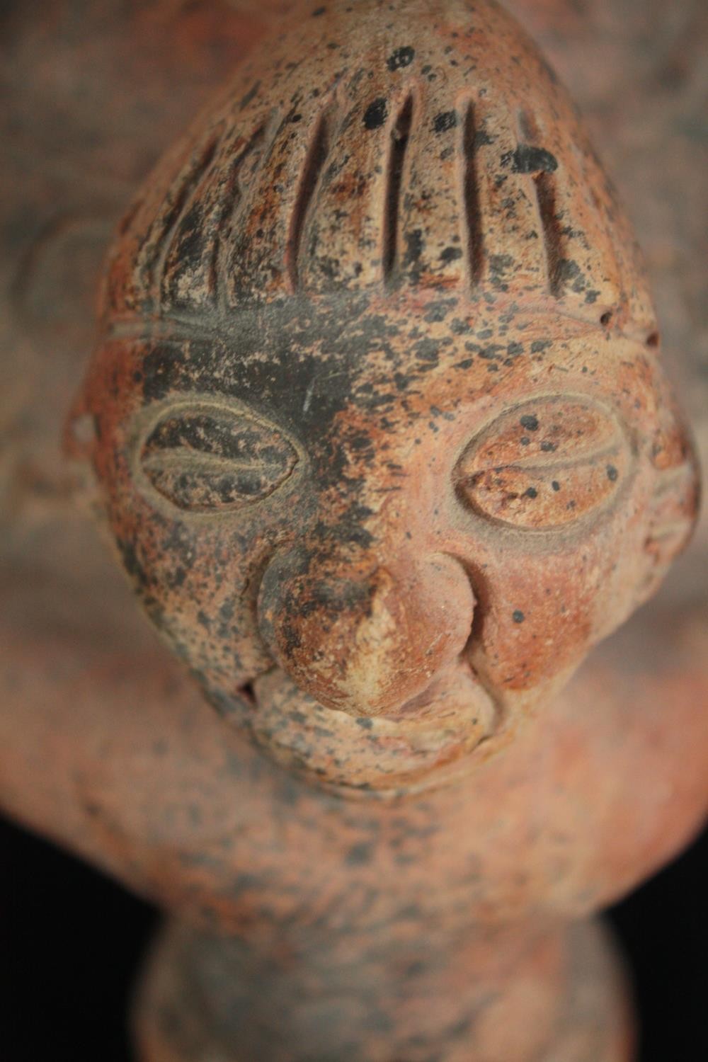 Terracotta 'rattle pot'. Tripod bowl supported by three figures. H.20cm. - Image 5 of 6