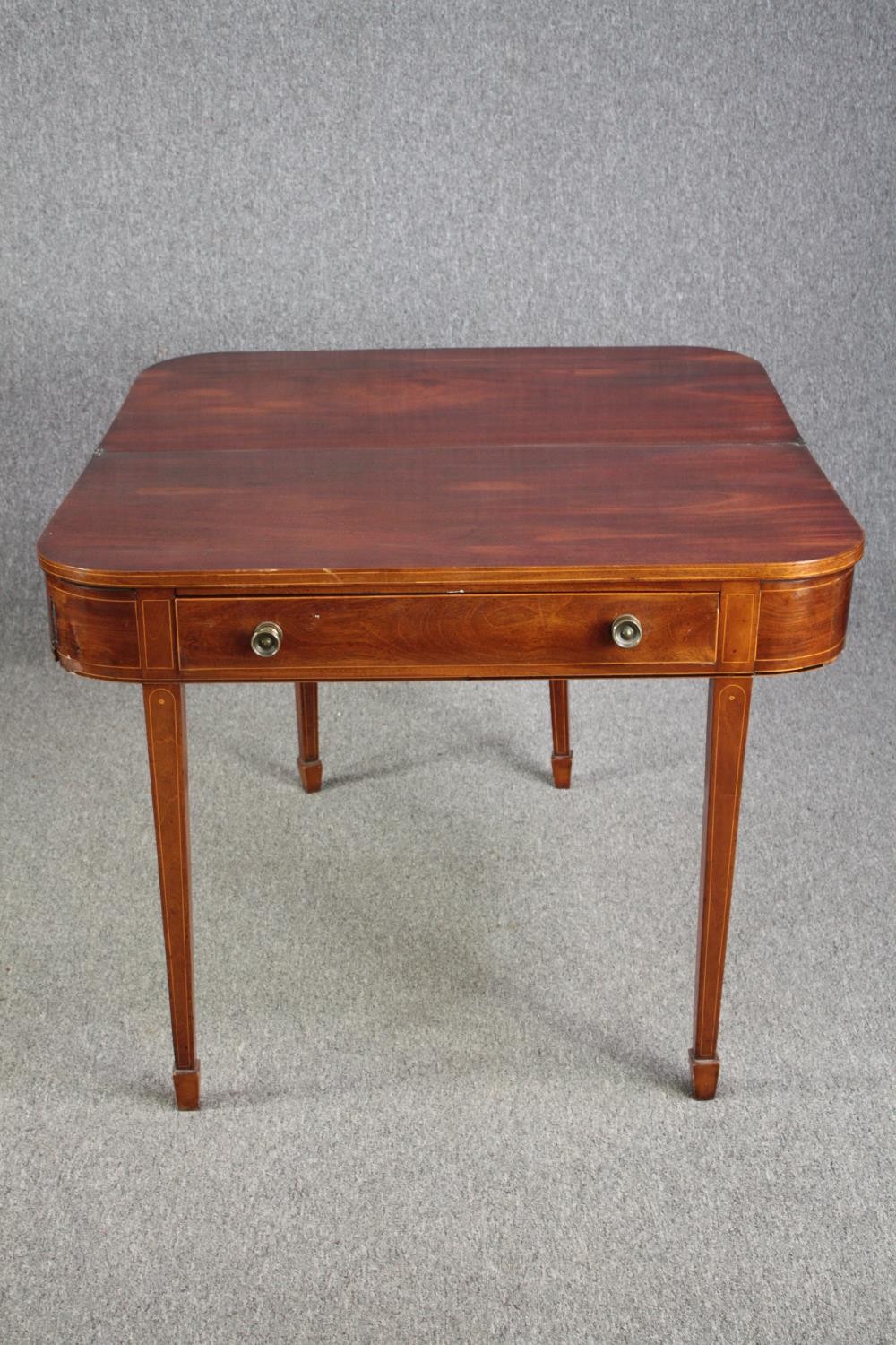 Tea table, Georgian mahogany with satinwood inlay. H.73 W.96 D.102. (ext) - Image 4 of 7