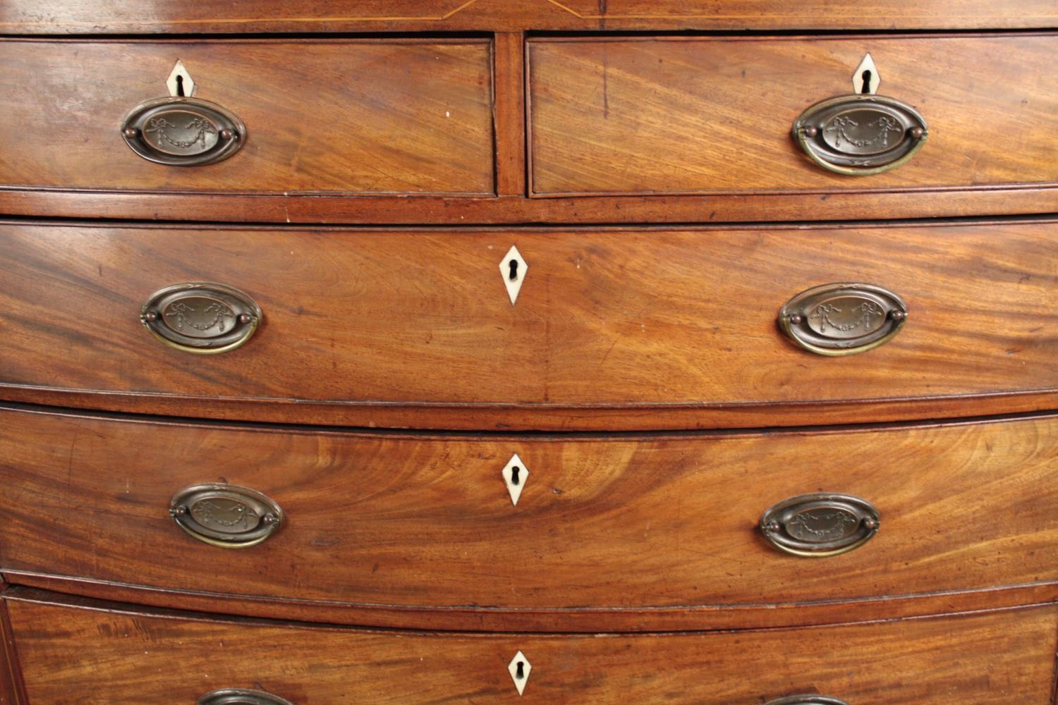 Chest of drawers, 19th century mahogany bowfronted with satinwood and ebony inlay. H.124 W.118 D. - Image 2 of 7