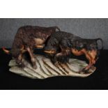 Capodimonte Porcelain. Two buffalos. Numbered with makers mark on the base. H.24 W.47 cm.