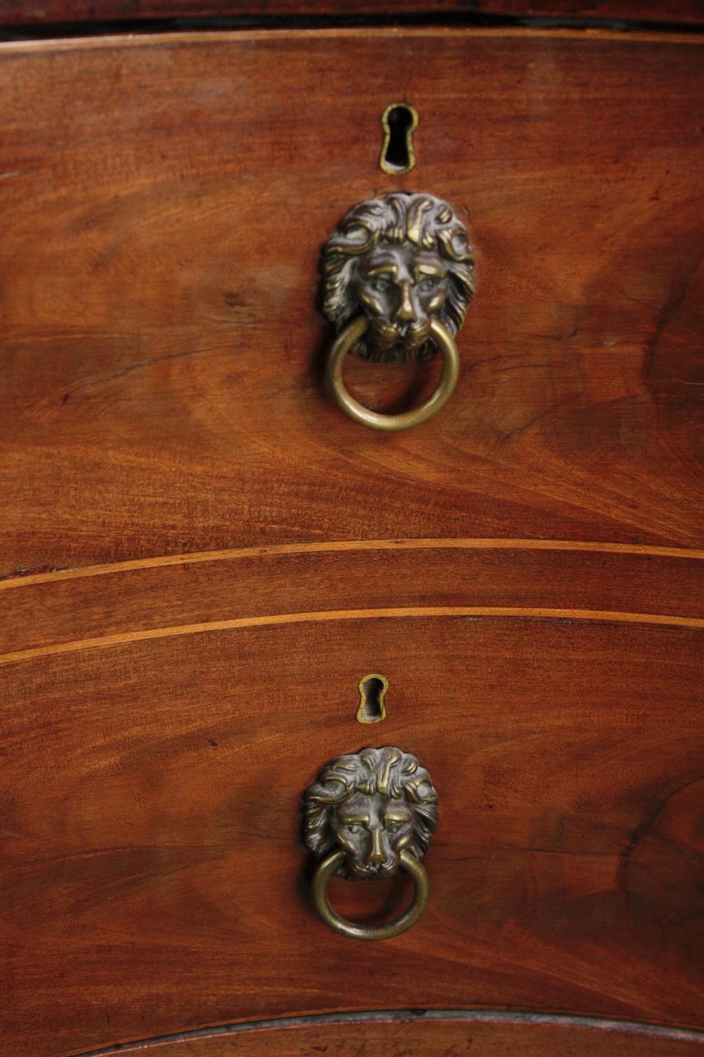 Sideboard, late Georgian mahogany serpentine fronted with brass rail. H.129 W.136 D.73cm. - Image 7 of 7