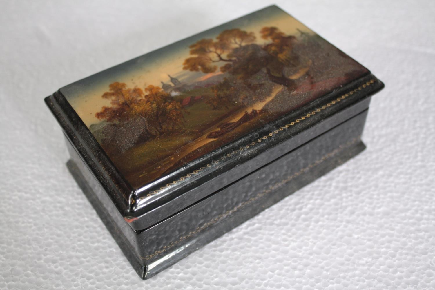 A nineteenth century hand painted box containing jewellery. With two others containing a pipe and - Image 6 of 7