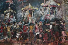 Nathan Paramanathan (b.1929). Oil painting on canvas titled 'Bali'. Signed lower right. Framed. H.43