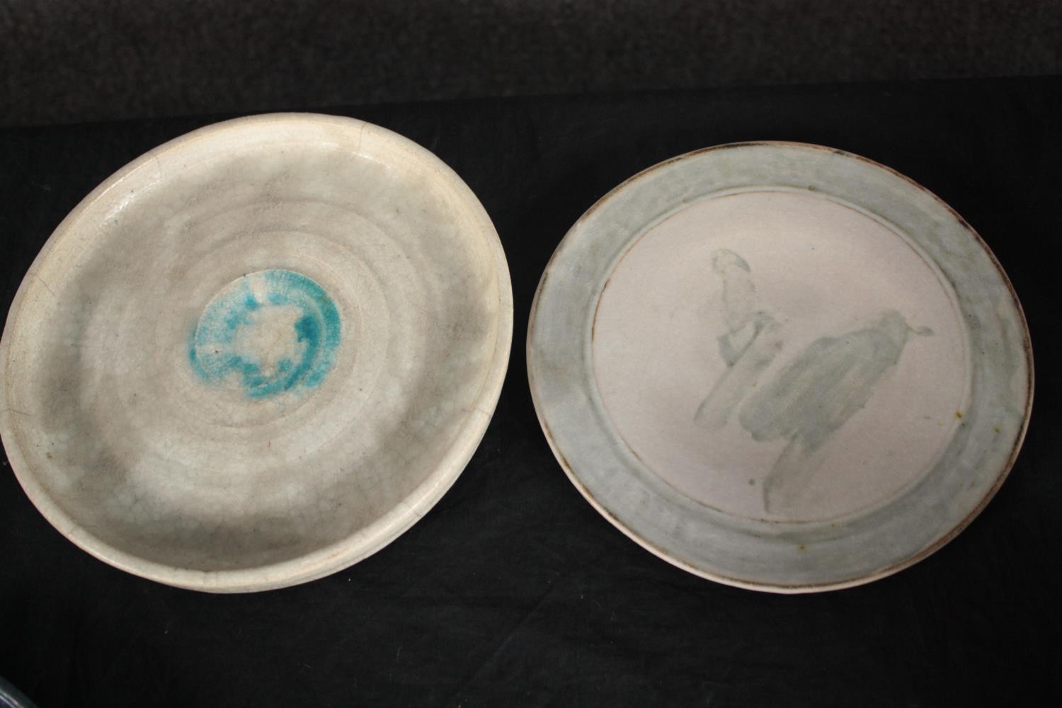 A collection of five bowls and three plates in various glazes, some signed on the base. H.32 W.23cm. - Image 6 of 9