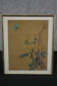 Japanese painting on cotton backed onto silk. Unsigned. Framed and glazed. H.31 W.36cm.