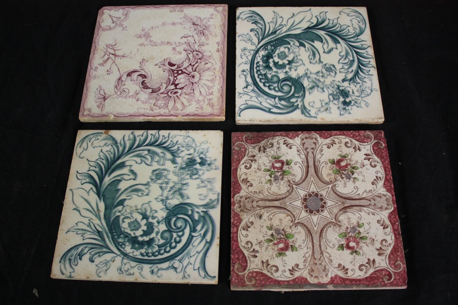 A collection of eight 17th/18th century Delft or possibly Minton tiles. H.15.5 W.15.5cm. - Image 2 of 4