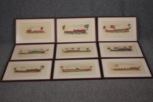 Nine Livery Company Barges. Lithographs. In matching glazed frames. H.31 W.47cm. (each)