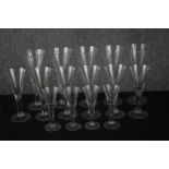 A set of fifteen conical glasses in three sizes. H.22cm. (largest)