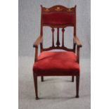 Armchair, late 19th century Art Nouveau mahogany with inlaid satinwood tulip motifs. H.107cm.