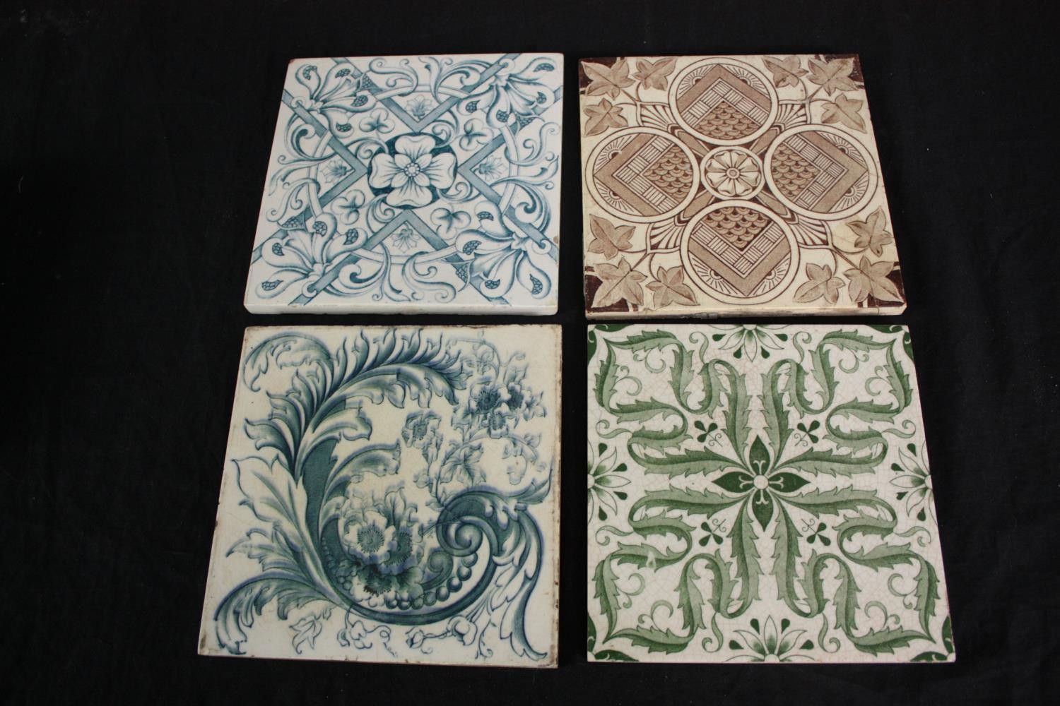 A mixed collection of twelve late 19th century tiles. H.15.5 W.15.5 cm. - Image 4 of 5