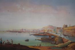 Watercolour painting of Naples harbour. Unsigned. Probably mid nineteenth century. H.48 W.61cm.