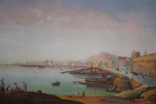 Watercolour painting of Naples harbour. Unsigned. Probably mid nineteenth century. H.48 W.61cm.