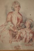 Pencil drawing on paper. A study. Two women in mid Victorian dress playing cards. Unsigned. Framed