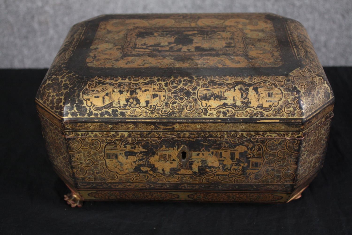 Tea caddy, Regency mahogany and satinwood inlaid and an early 19th century gilt and papier mache - Image 7 of 13