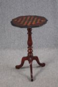 Chess table, Victorian walnut with satinwood and ebony inlay. H.72 Dia.45cm.