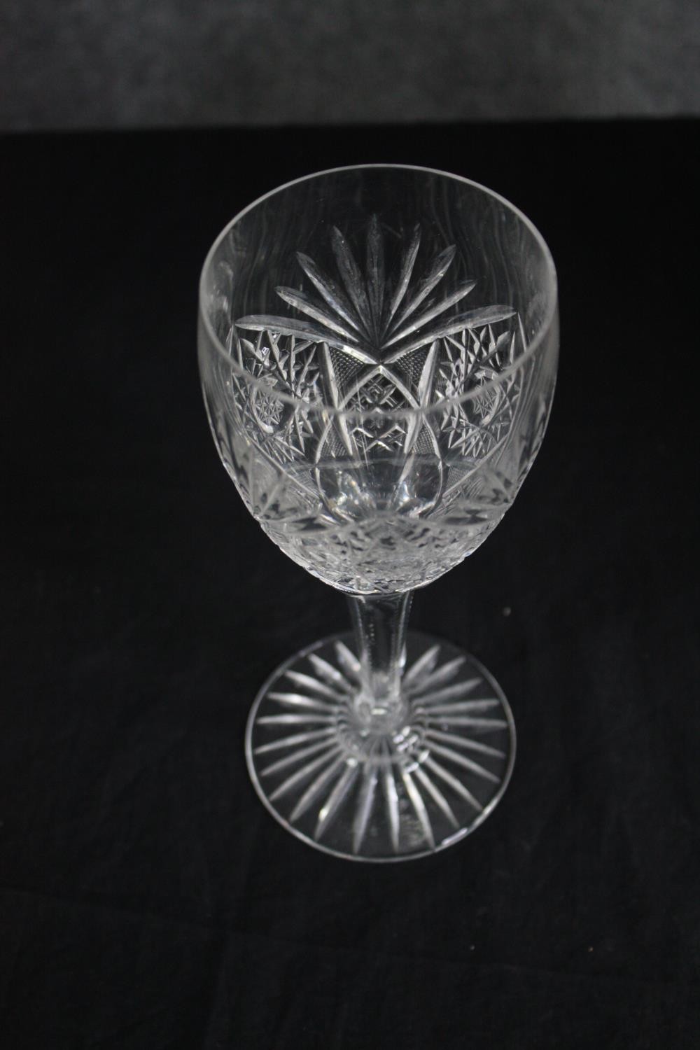 Eleven stemmed wine glasses. Cut crystal with star bases. H.20cm. (each) - Image 3 of 3