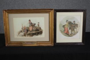 Two hand coloured Victorian prints. Framed and glazed. H.42 W.55cm. (largest)