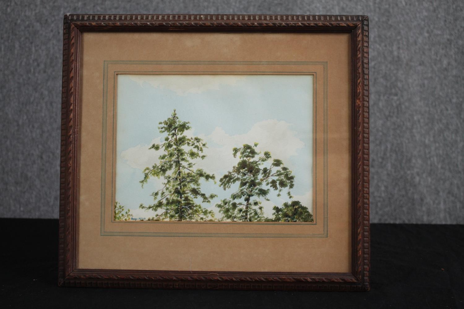 George McNab. Watercolour. Titled 'Tree tops from an upstairs room'. Framed and glazed. H.35 W.39cm. - Image 2 of 5