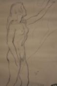 Female nude study. Pencil on paper. Titled 'Eve'. Signed indistinctly and stamp with the artists