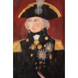 Oil on board. A portrait of Horatio Nelson. A naive style copy of Lemuel Francis Abbott's famous