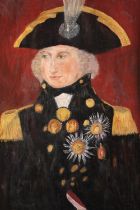 Oil on board. A portrait of Horatio Nelson. A naive style copy of Lemuel Francis Abbott's famous