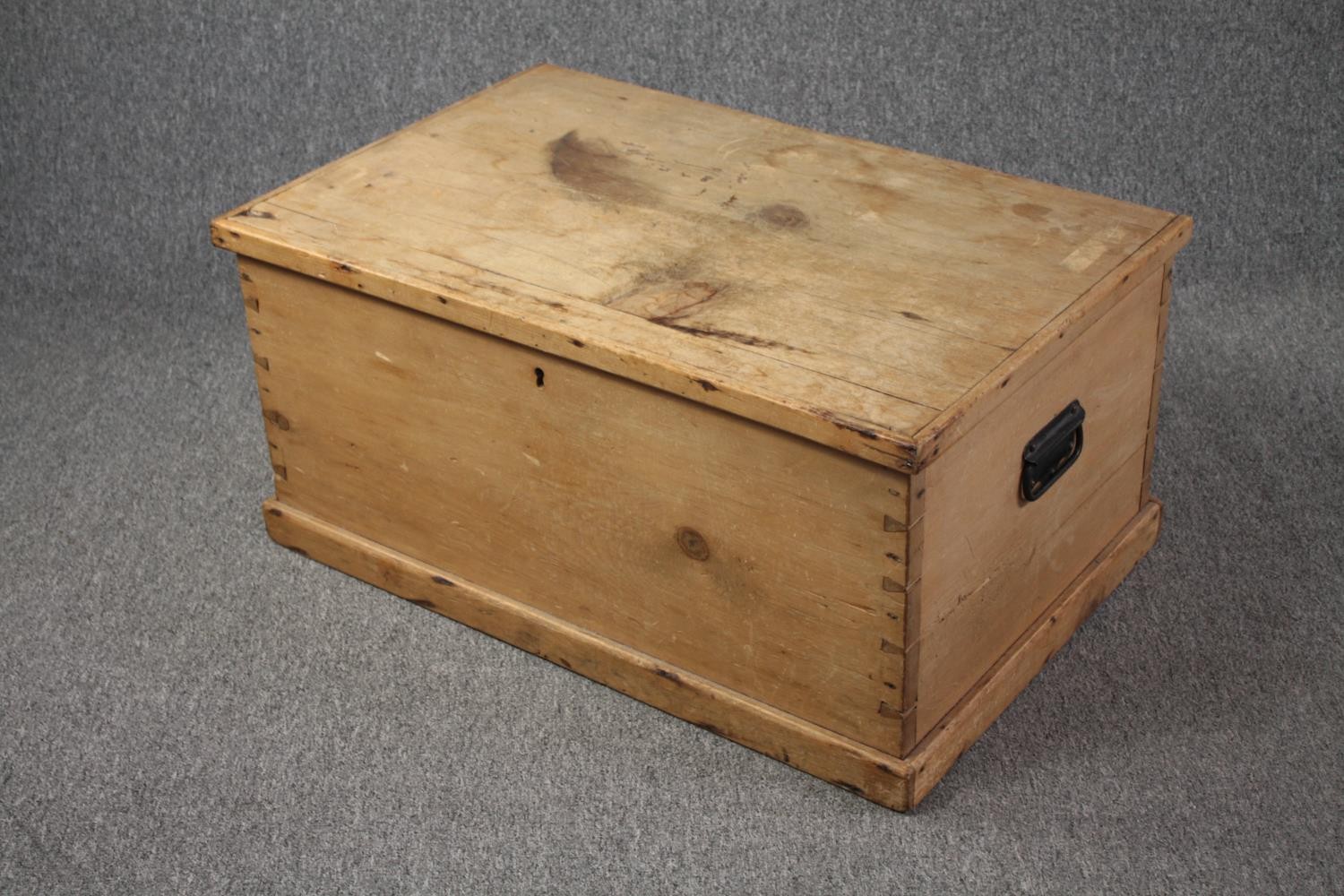 A 19th century pine travelling trunk. H.40 W.82 D.54cm. - Image 3 of 5