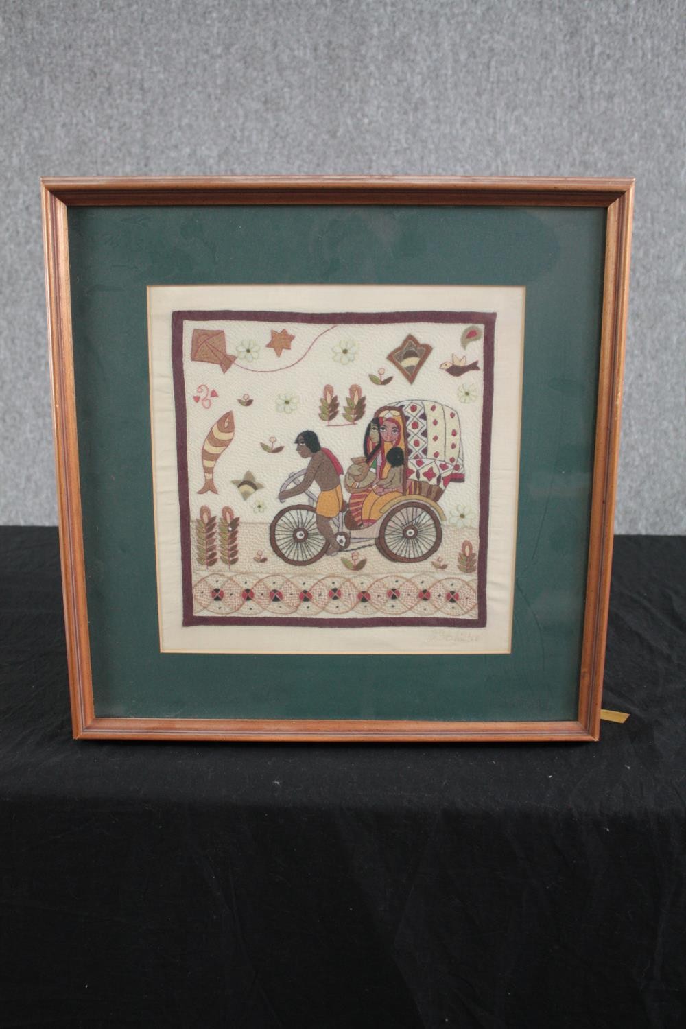 Embroidery print. Probably Indian. Rickshaw puller. Edition of 250 copies. Unsigned. Framed and