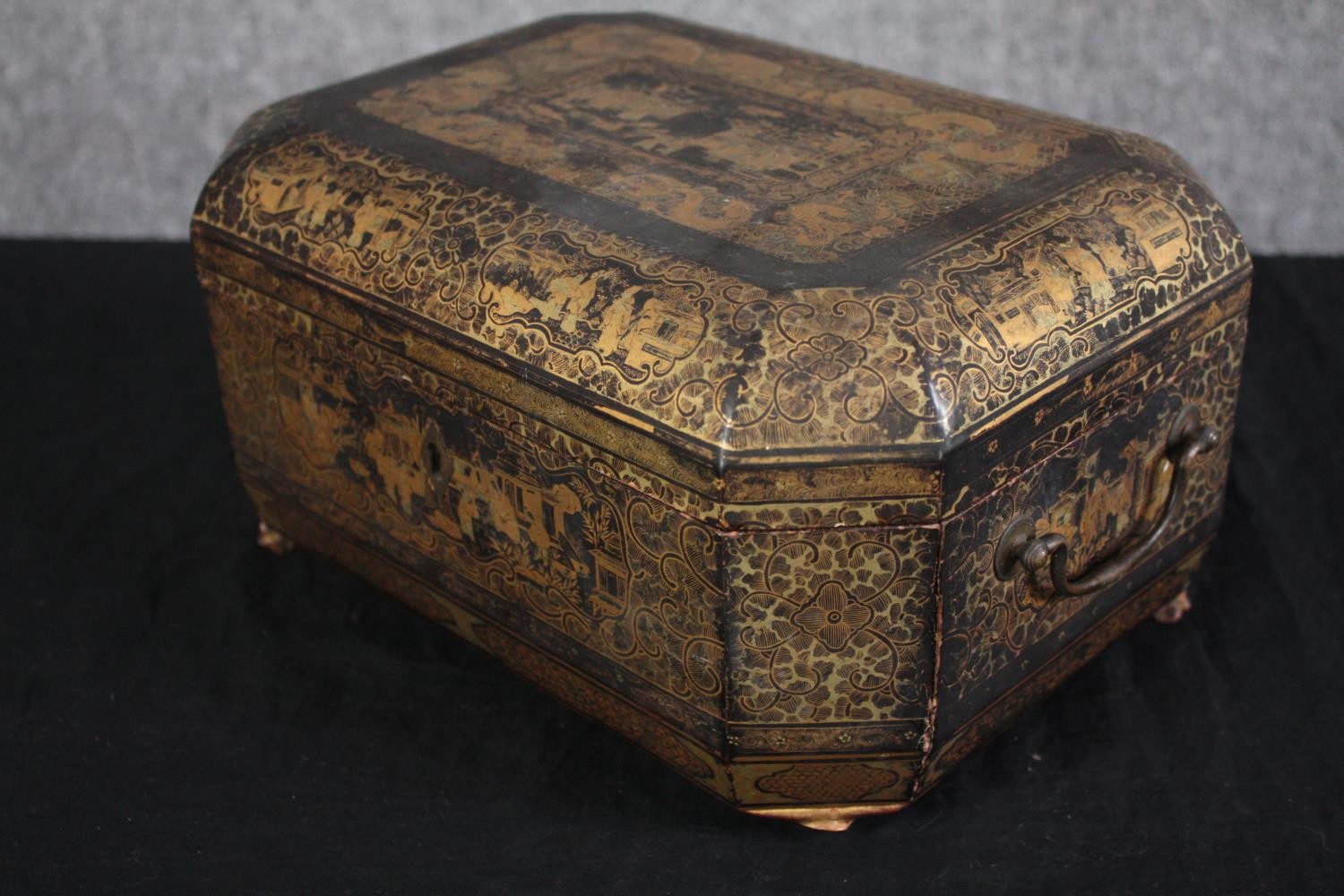 Tea caddy, Regency mahogany and satinwood inlaid and an early 19th century gilt and papier mache - Image 12 of 13