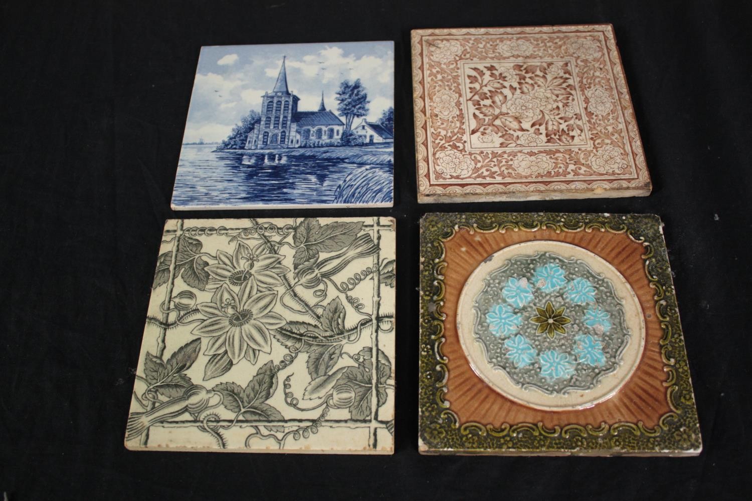 A collection of eight 17th/18th century Delft or possibly Minton tiles. H.15.5 W.15.5cm. - Image 3 of 4